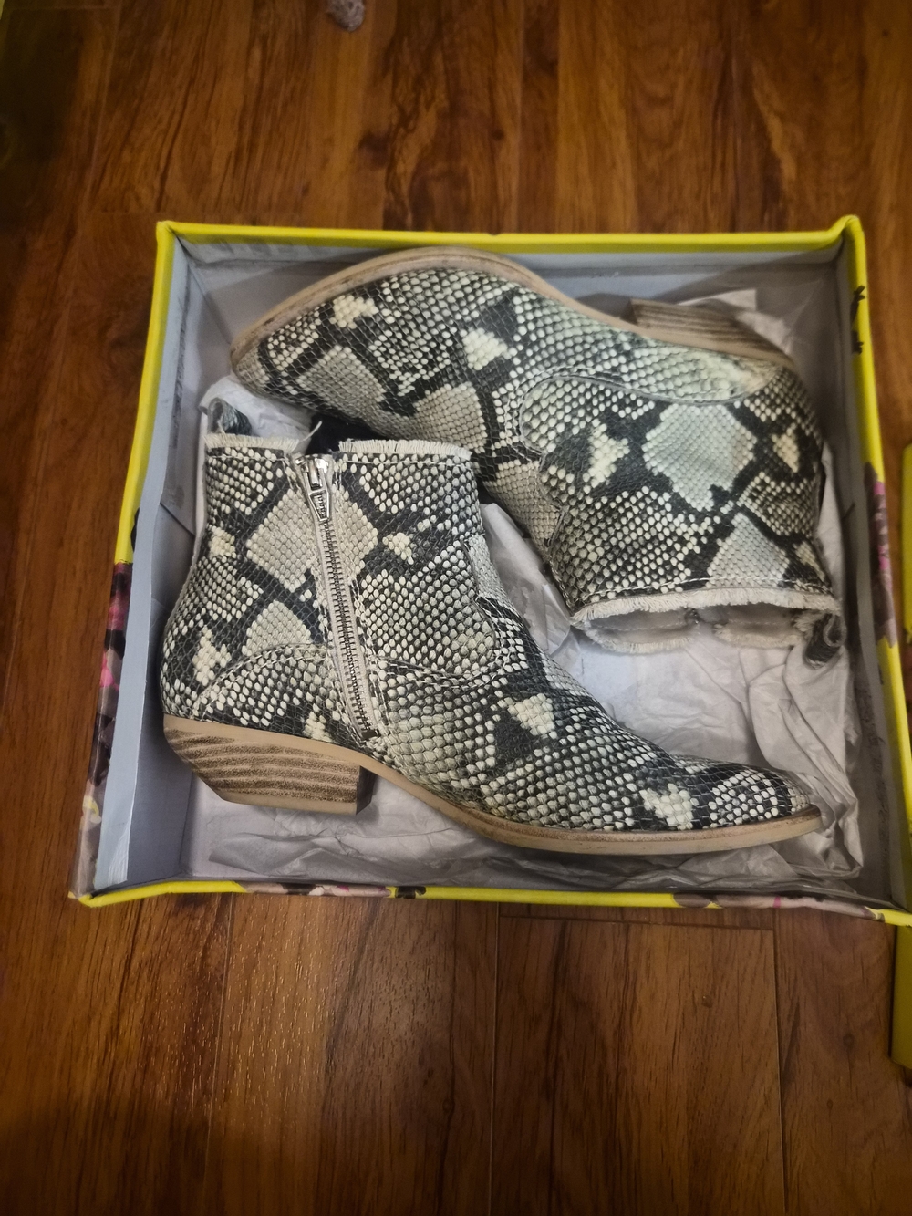 Joules Snake-Print Ankle Boots in Black and Cream